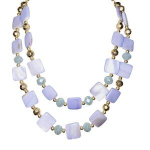 Blue Lace Agate Beaded Necklace Double Layered Accented with Blue Chalcedony